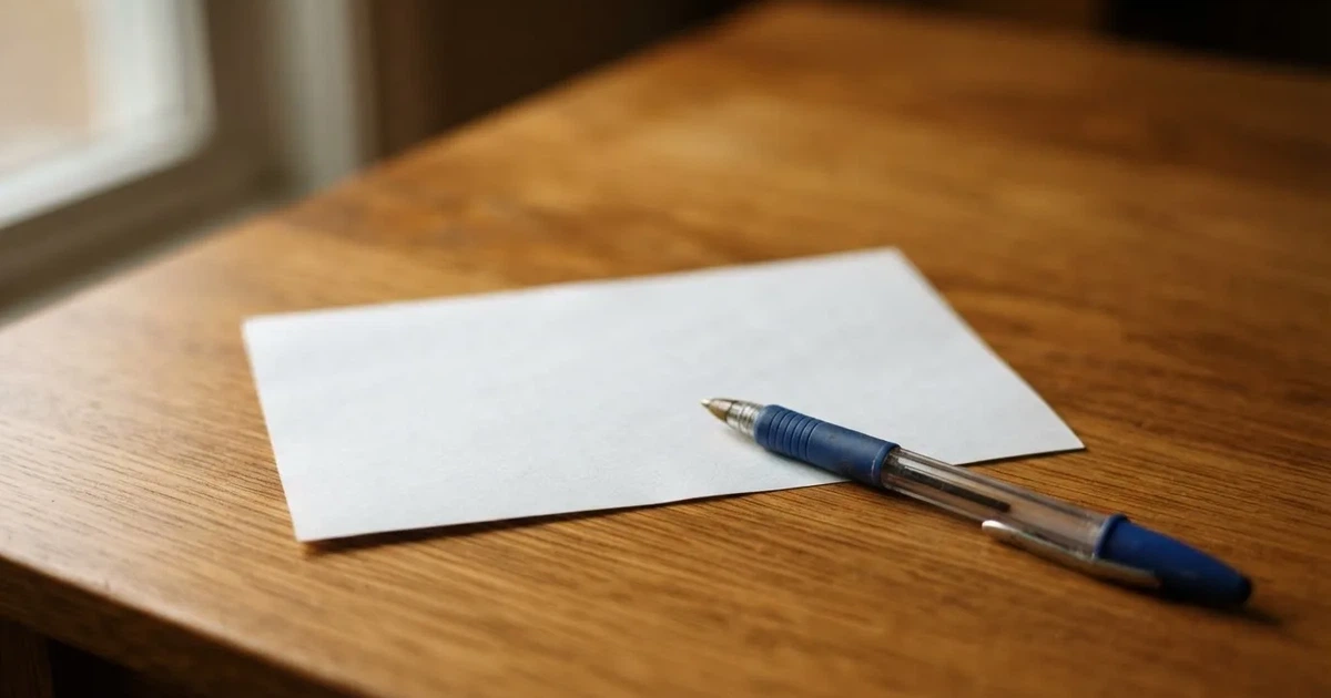 Ein leerer Papier-Wettschein liegt neben einem Kugelschreiber auf einem Tisch, ohne lesbaren Aufdruck.